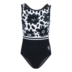 Black and White Daisy Gymnastics leotard for girls