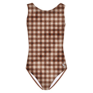 Girls gingham gymnastics leotard with strappy back