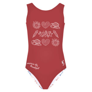 Girl's Gymnastics leotard for Summer with red white and blue design